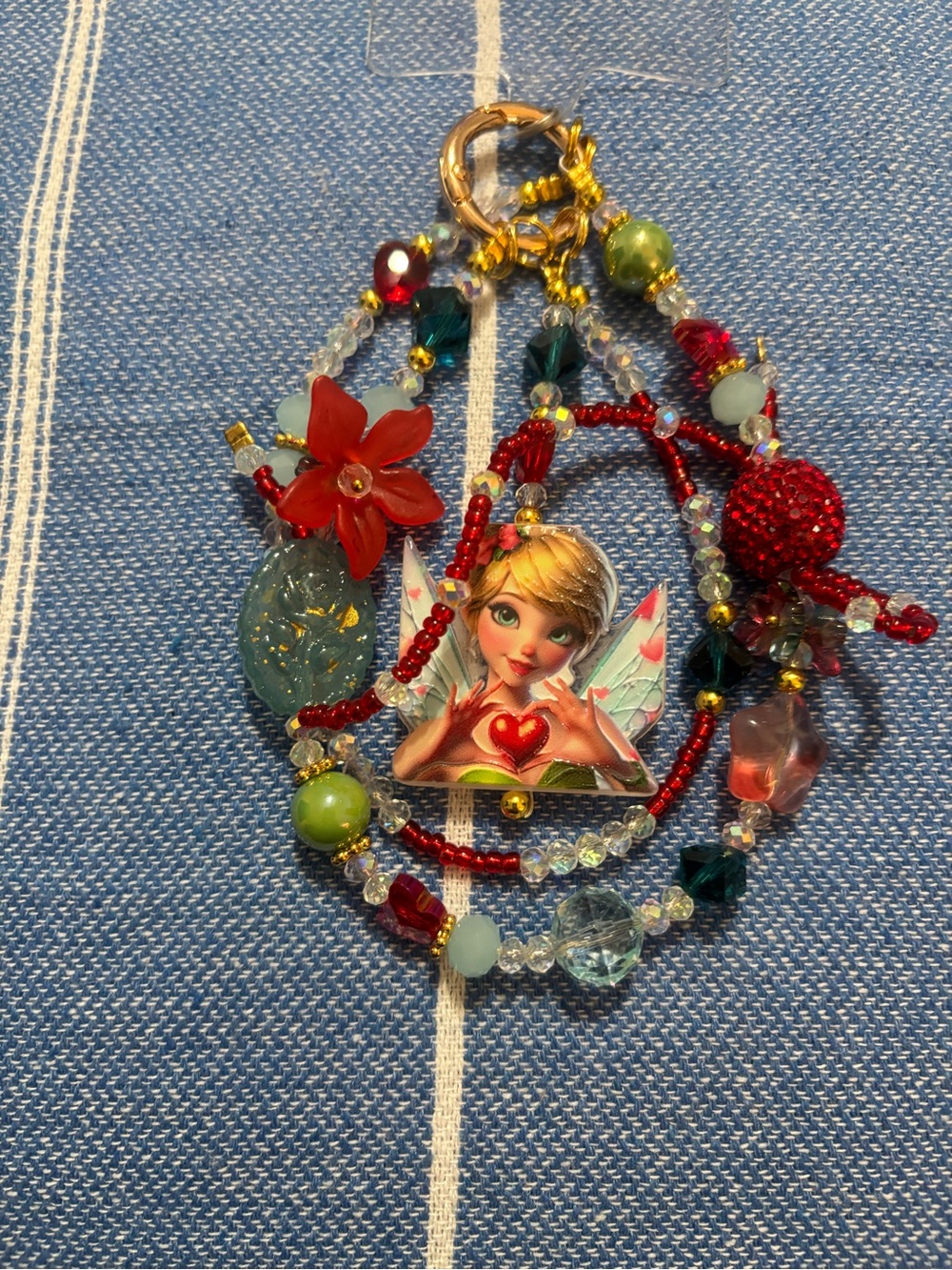 Handmade Red Multi-Bead Fairy Charm bag /phone charm - Women's Jewelry